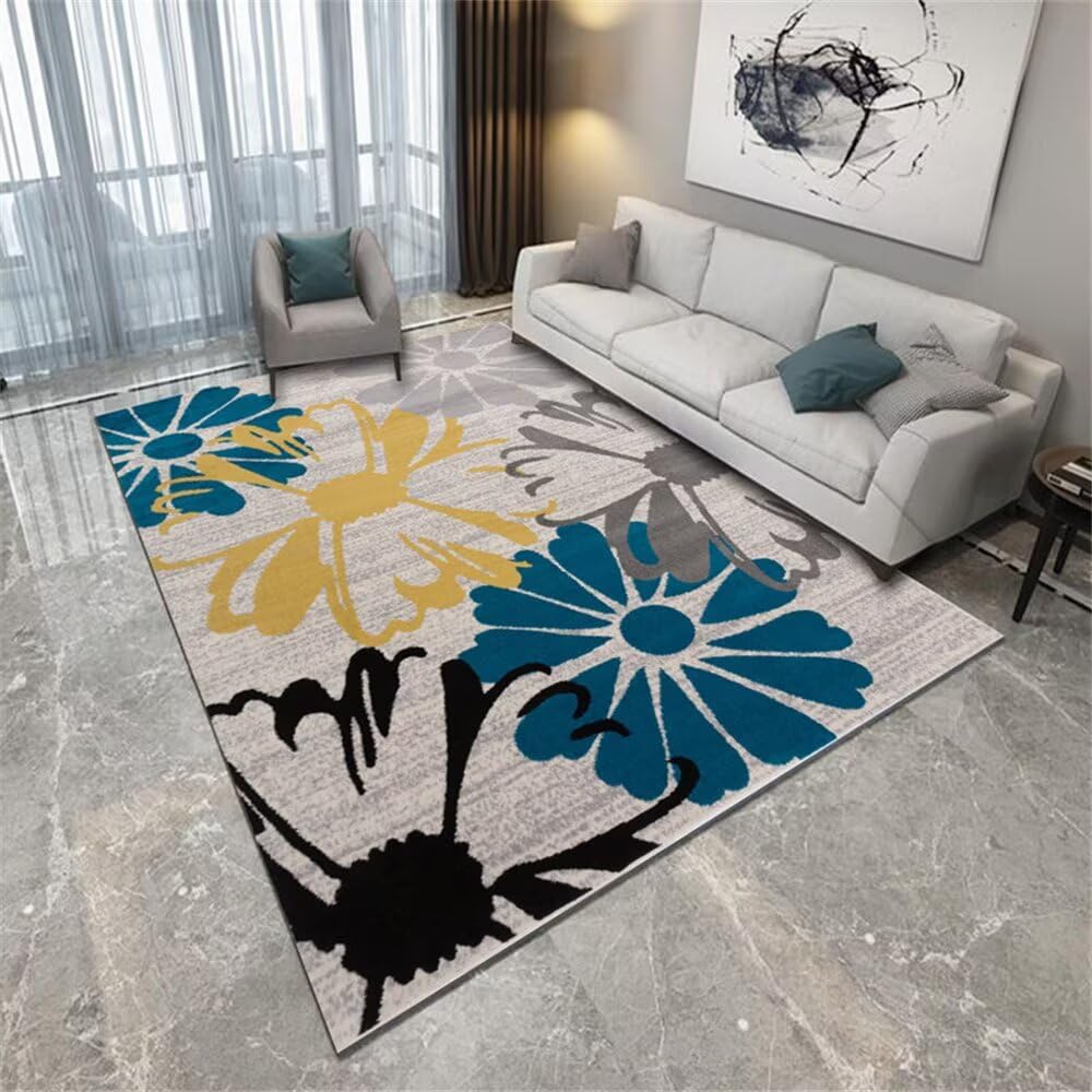 Tapis lavable gris bleu de chambre 120x180 cm pour enfant et ado fille