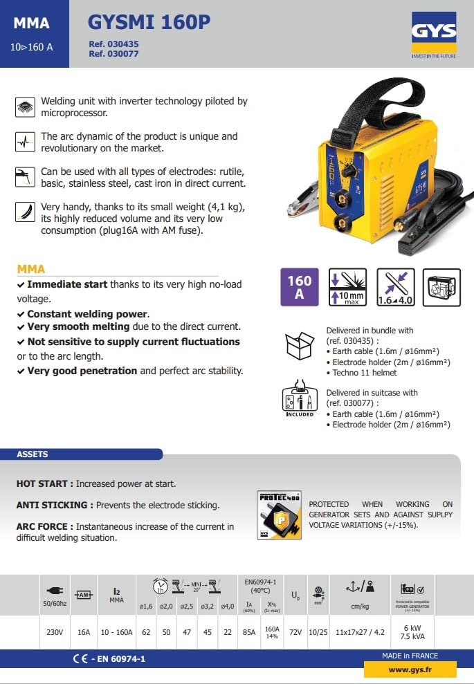 GYS Gysmi 160P product specification sheet