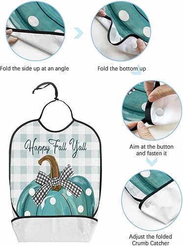 Miniatura 5 de Turquoise Pumpkin Adult Bib for Eating with Crumb Catcher,Washable & Waterproof Terry Cloth Adjustable Elderly Women Men Adult Bibs Funny Apron