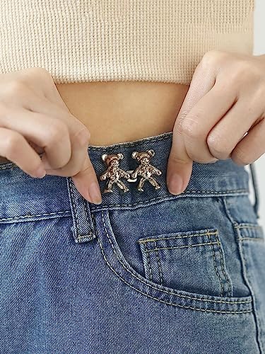 Image of 2pcs Cute Bear Button Pins for Jeans Adjustable Teddy Bear Button Pins Waist Buckle for Loose Jeans Pants, Detachable Buttons for Jeans Waist Buckle No Need Sewing Waist Tightener Clip (Bear Silver)
