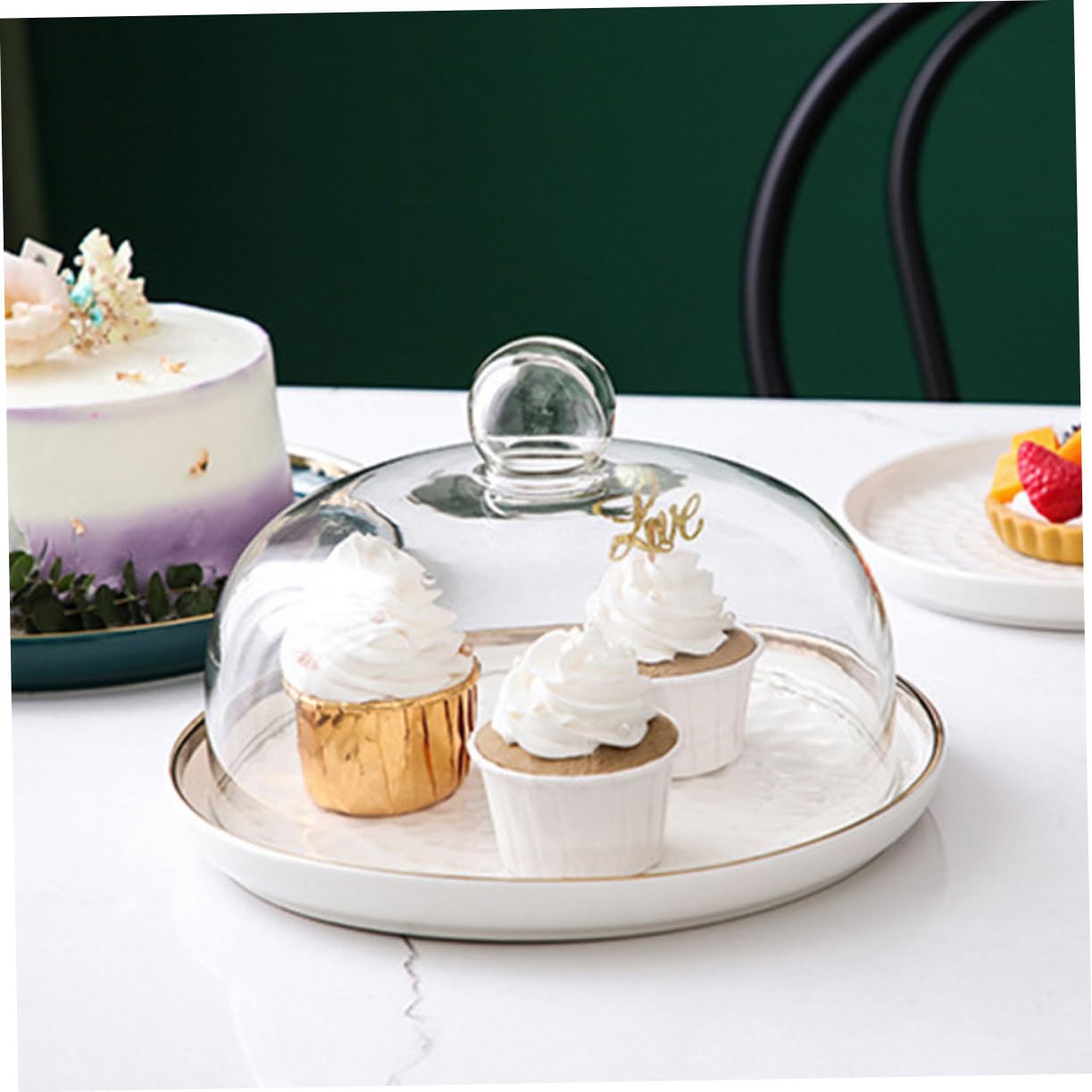 BESTYASH Vassoio per Dolci in Vetro Bianco Elegante, Set, per Esposizione Snack e Cupcakes, per Feste e tè Pomeridiani in Famiglia