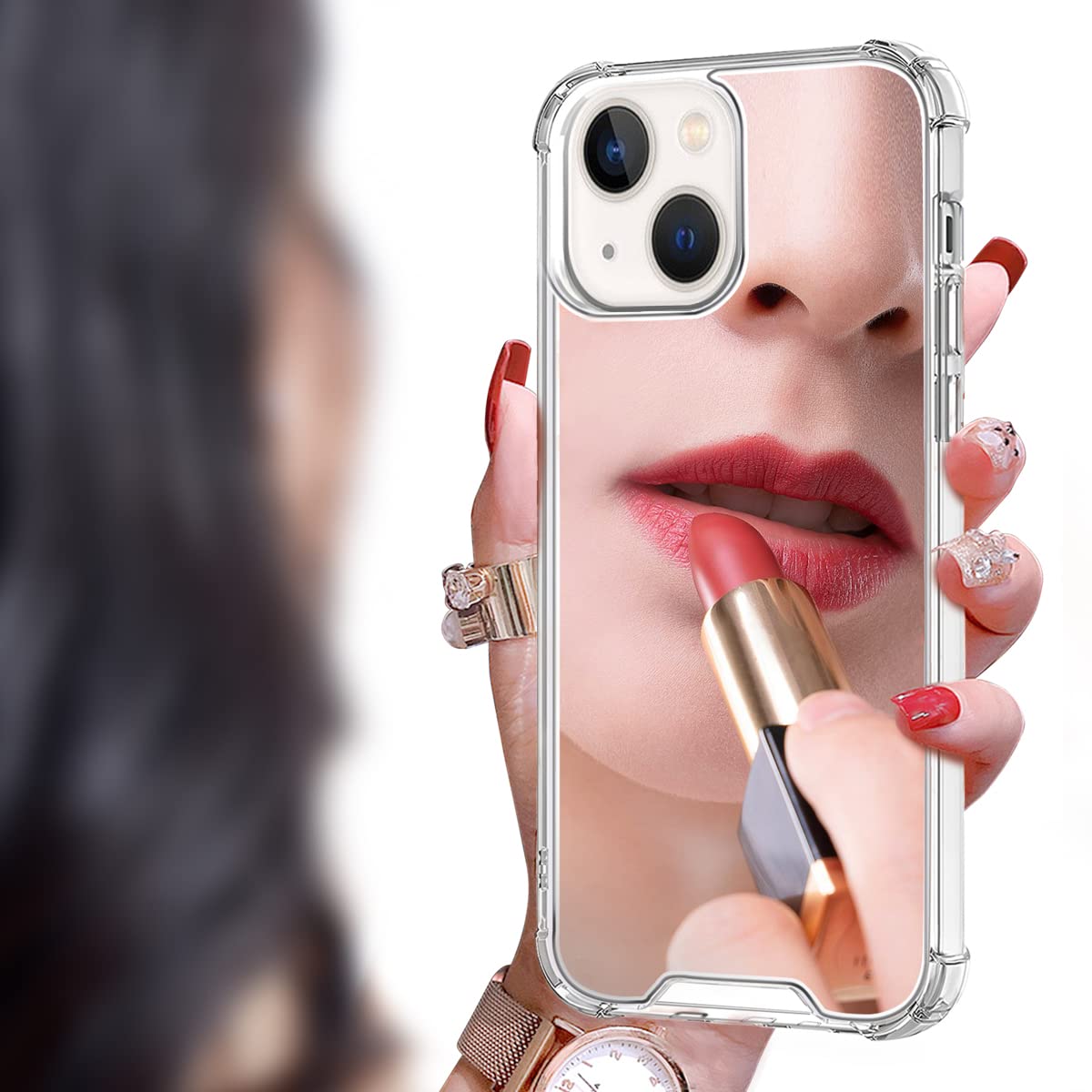 Cavdycidy for iPhone 14 Mirror Case for Women,Acrylic Mirror Phone Case That Can Be Used for Outdoor Makeup for Girl Who Love Beauty(Prevents Drops)