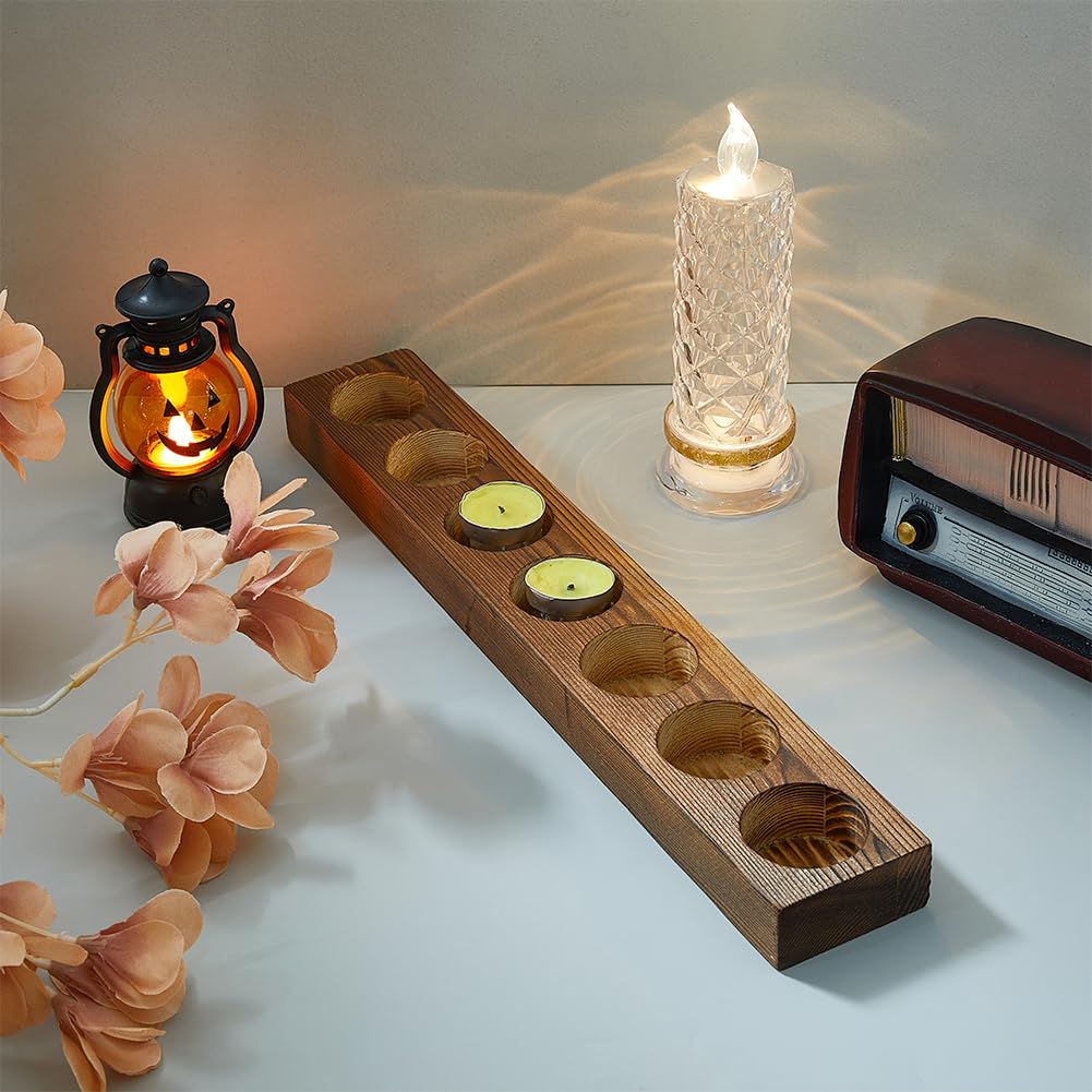 SUPERFINDINGS Grandi Portacandele In Legno di Mango per Tea Light, Porta Candele In Legno con 7 fori per Tavoli e Matrimoni, Diametro 4.45cm/1.75pollici