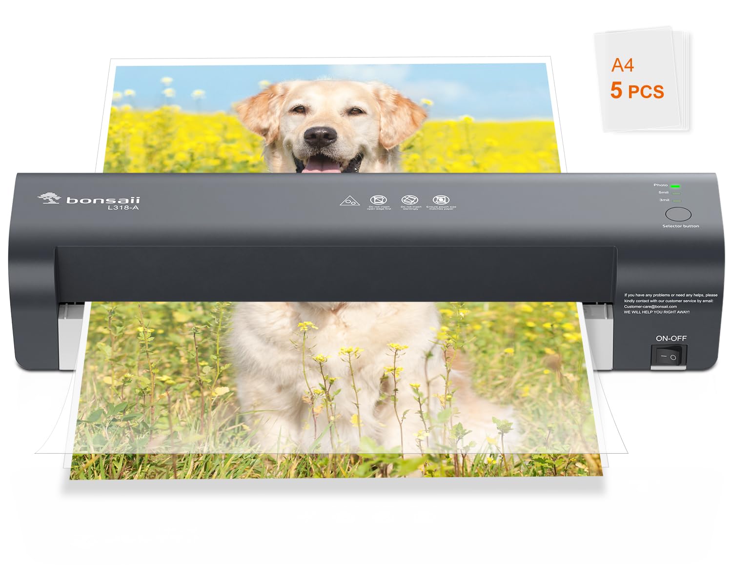 Bonsaii A3 Laminator Machine with Never Jam Technology, NTC Precision Temperature Control, Three Heat Settings, Max 13 Inch Width - Grey (L318-A)