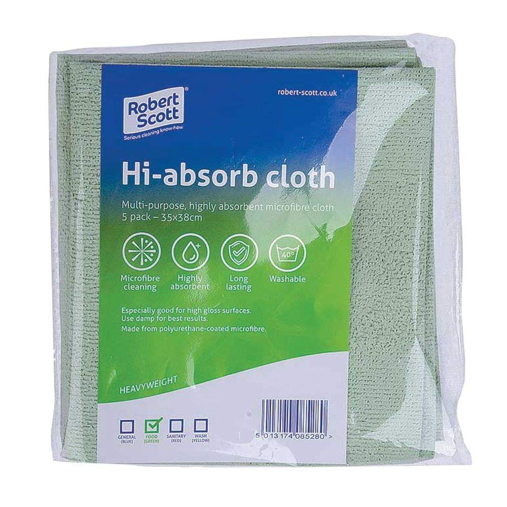 Robert Scott Hi-Absorb Microfibre Cloth Green Pack of 5 103986GREEN