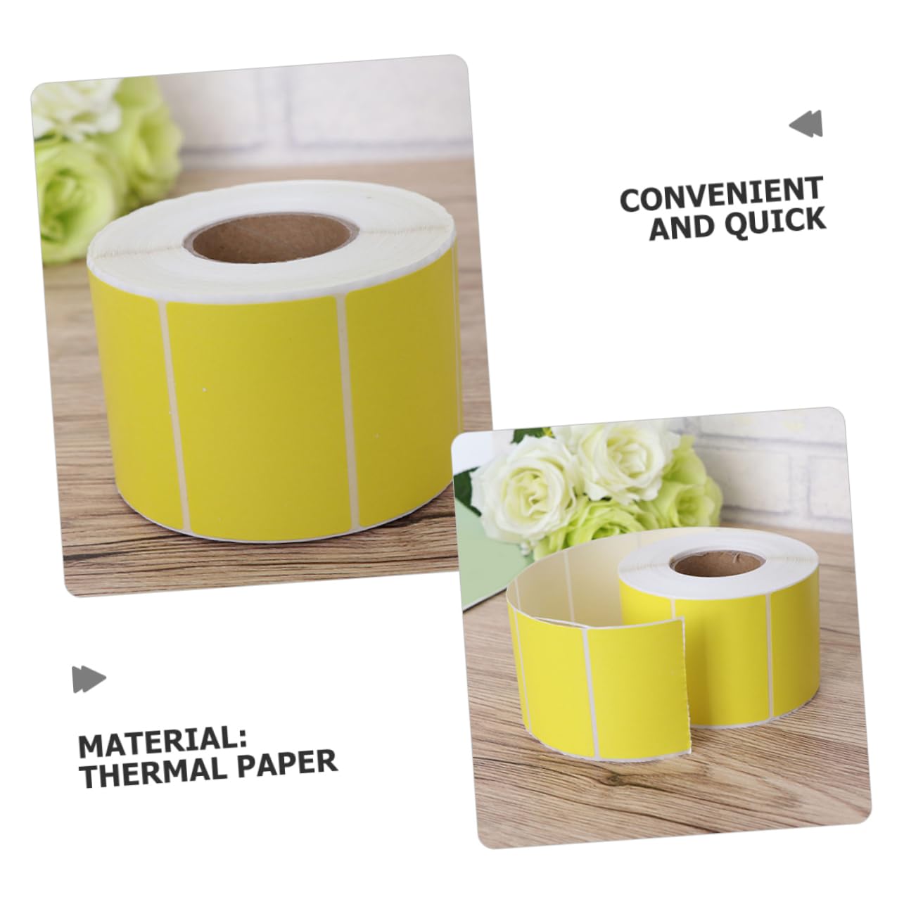 Étiquettes Thermiques Autocollantes Jaunes en Rouleau, 2 Rouleaux