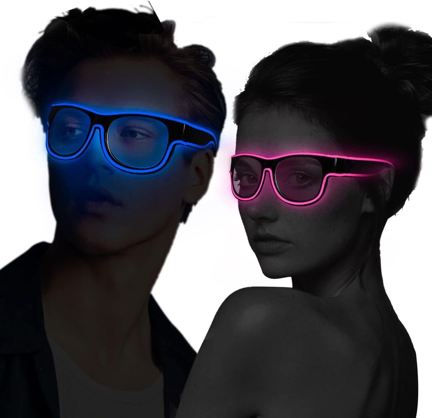 YouRfocus Light Up Glasses Glow in The Dark 2 Packs LED Sunglasses for Rave Party, EDM, Disco, Concert with EL Wire Flashing and Blinking Modes