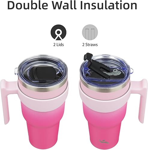 Miniatura 43 de 10 oz Tumbler with Handle and 2 Straw 2 Lid, Insulated Water Bottle Stainless Steel Vacuum Cup Reusable Travel Mug,Turquoise Negro