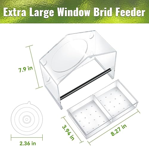 Miniatura 6 de Comedero para pájaros de ventana transparente con ventosas fuertes para ver, ventana de acrílico para gatos con bandeja de semillas extraíble, fácil
