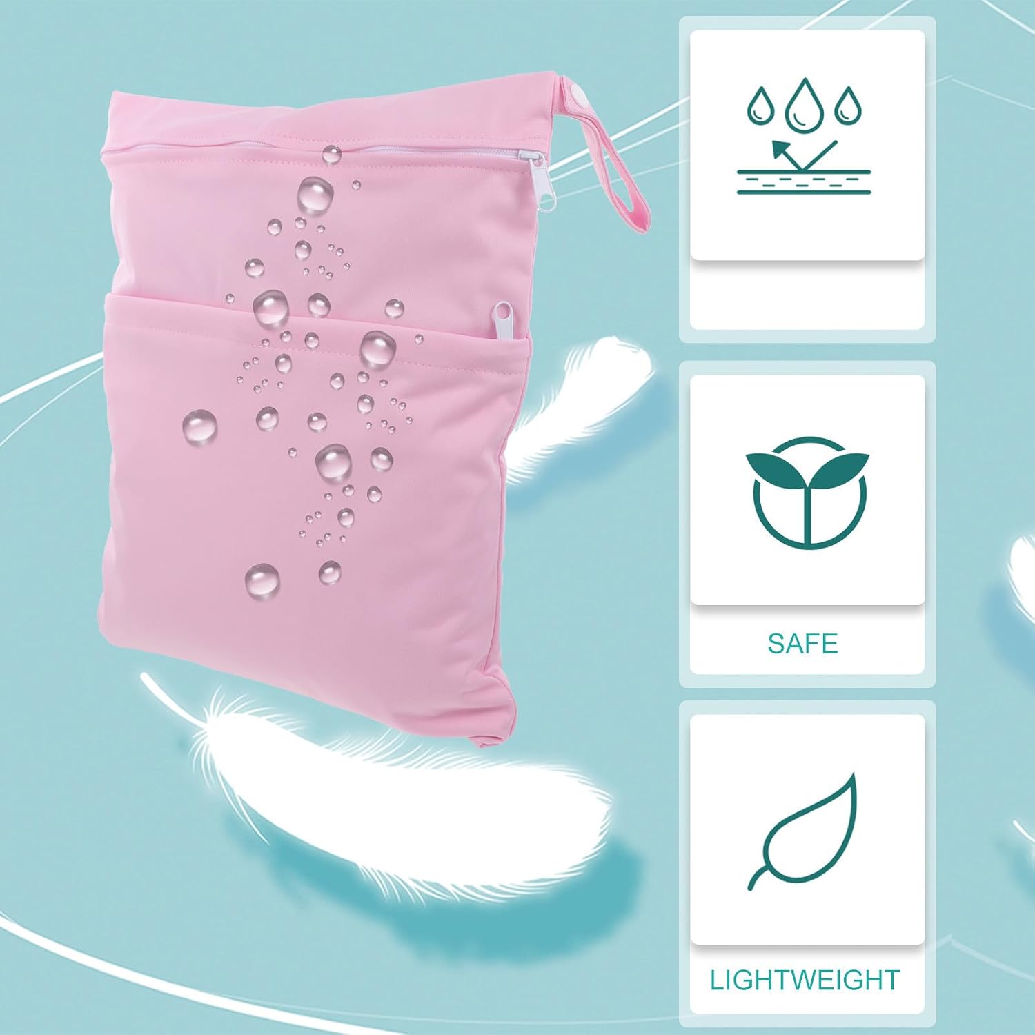 GLEAVI 2pcs Waterproof Cloth Diaper Organizer Bags with Two Zippered Pockets Reusable Diaper Pouches for Taking Your and Beach Use