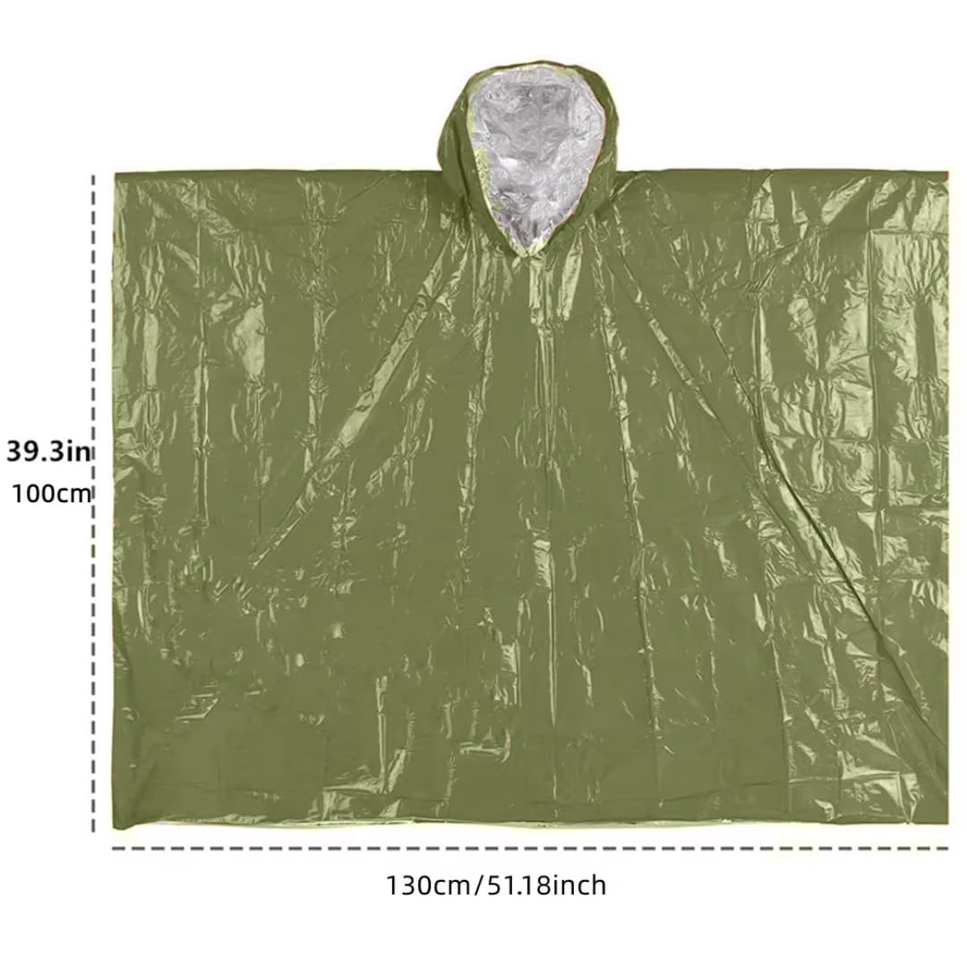 Poncho térmico de supervivencia de emergencia con capucha - Capa portátil para acampar y hacer senderismo, impermeable caliente