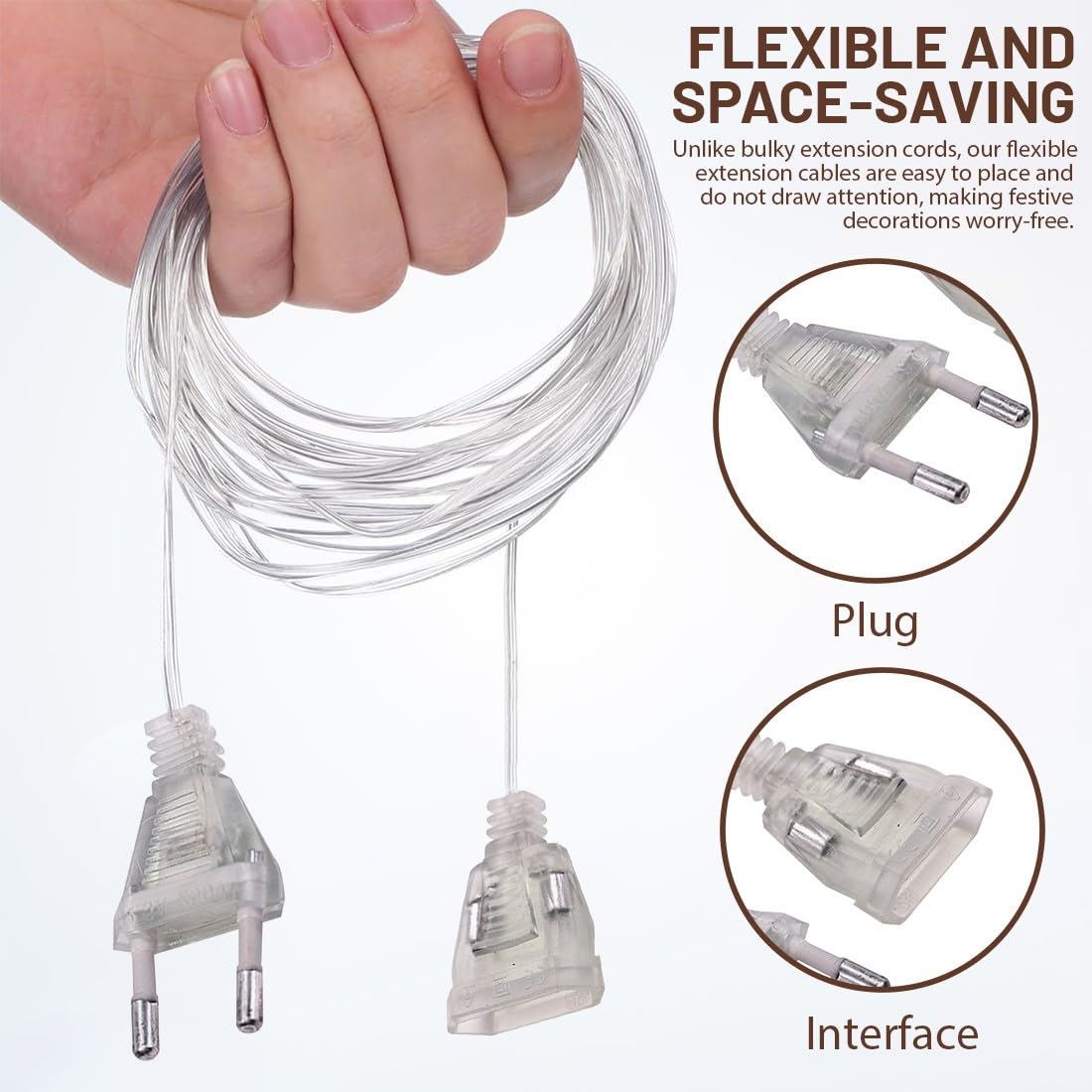 IBXWMNG Confezione da 2 Prolunga Elettrica 5m Trasparente Presa Europea Prolunga di alimentazione per Catene Luminose LED Accessori per Illuminazione da Interni - 3