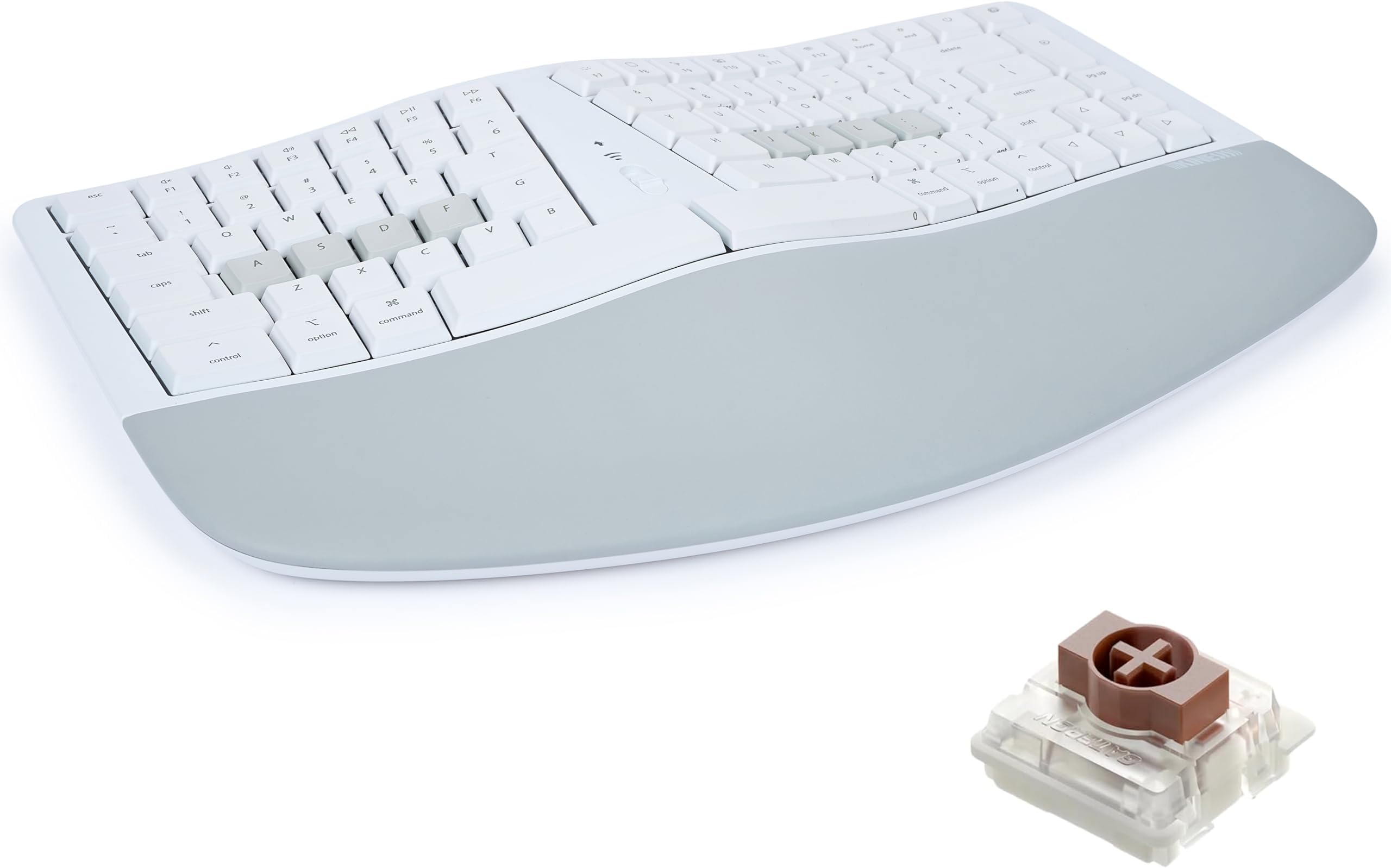 KINESIS mWave Ergonomic Keyboard for Mac (White) | Mechanical Switches | Bluetooth & USB | Programmable | Backlit | macOS Modifiers & Hotkeys