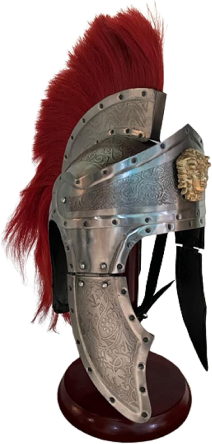 Mittelalterlicher Leonidas Römerhelm Silber Stahl Plume Wappen Helm Historischer Ritter Kampf Krieger LARP Helm Kreuzritter Rollenspiel Cosplay Kostüm Halloween
