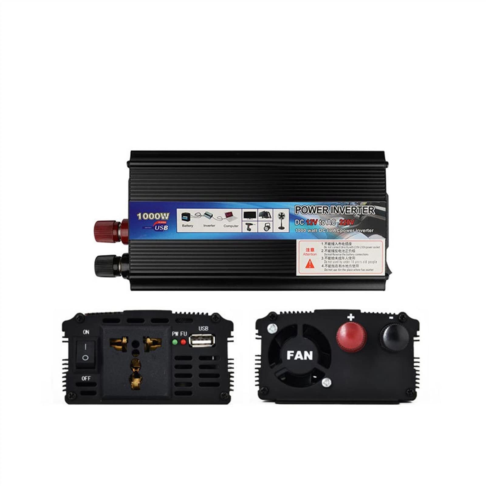CUDTAPI Modified Sine Wave Power Inverter Adapter From 12V To 220 Inverter Sine Wave 2000W Car Inverter 12V 220 Uninterruptible Power Supply 220 To The House(1000W,Onecolor,50HZ)