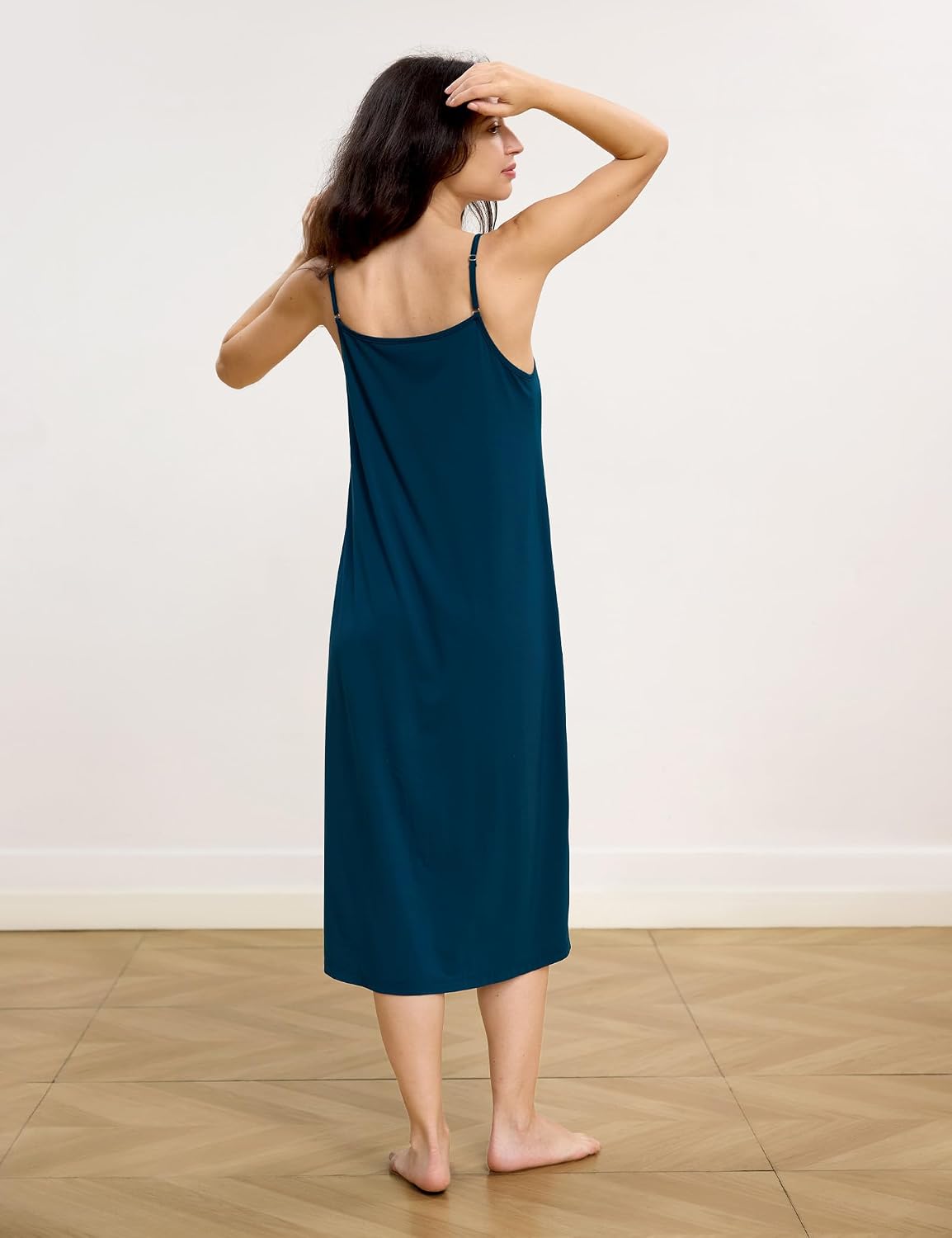 GYS Women's Nightgowns Bamboo Viscose V Neck Adjustable Spaghetti Straps Sleeveless Sleep Dress