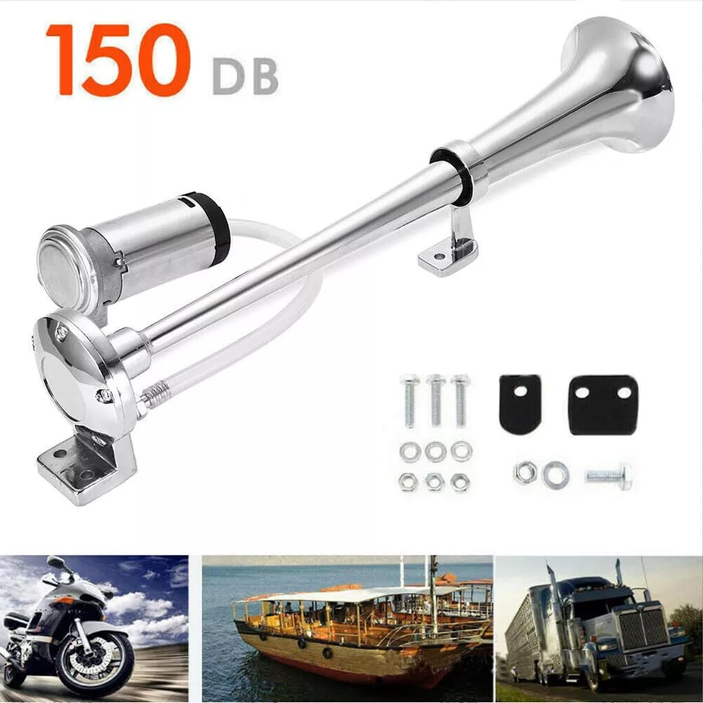 NEWFUN Tromba Camion 12v, Clacson 12v, Trombe Auto 12v, 12V 150dB Air Horn, Rivestimento Elettroforetico Catodico, per Autocarri Auto Tricicli Barche Ecc (Compressore Incluso Nel Kit)