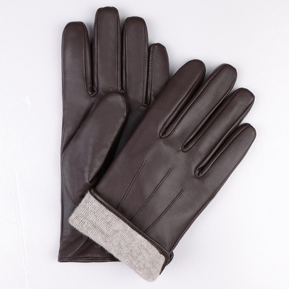 MGGMOKAY Mens Leather Gloves Lambskin Touch Screen Gloves Warm Cashmere Lined - Image 5