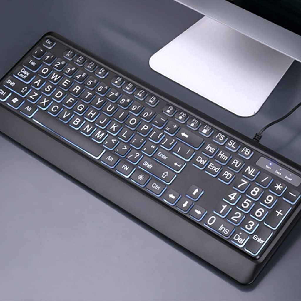 Tastiera retroilluminata USB Big Print Lettera con LED illuminato bianco 104 tasti standard a grandezza naturale USB