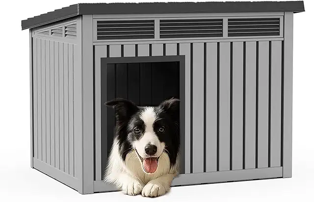 Insulated Dog House for Medium to Large Dogs - Weatherproof Indoor/Outdoor Shelter (Gray)