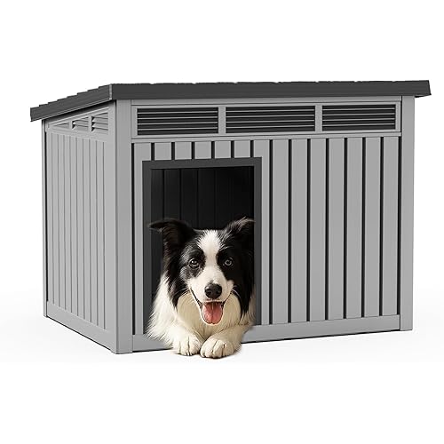 DRATO Dog House for Both Indoor and Outdoor with Weatherproof Roof Removable Floors for Medium to Large Dogs Interior Space (Gray, Medium(32.2 * 25.12 * 24.13''))