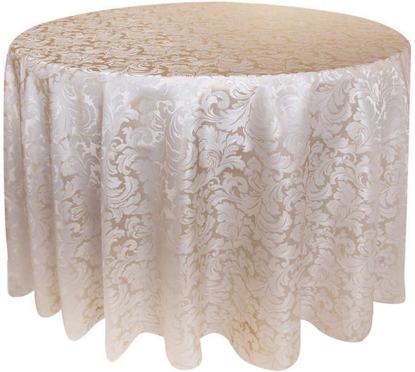 ColorBird Scroll Damask Jacquard Tablecloth Polyester Fabric Water Resistant Spillproof Table Cover for Kitchen Dinning Wedding Banquet Party Tabletop Use (Round, 90 Inch, Beige)