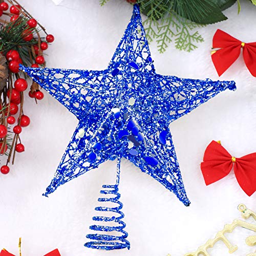 Uratot Glittered Christmas Tree Topper Metal Christmas Treetop Hallow Wire Star Topper For Christmas Home Decoration (8 Inches, Blue) #TOP3