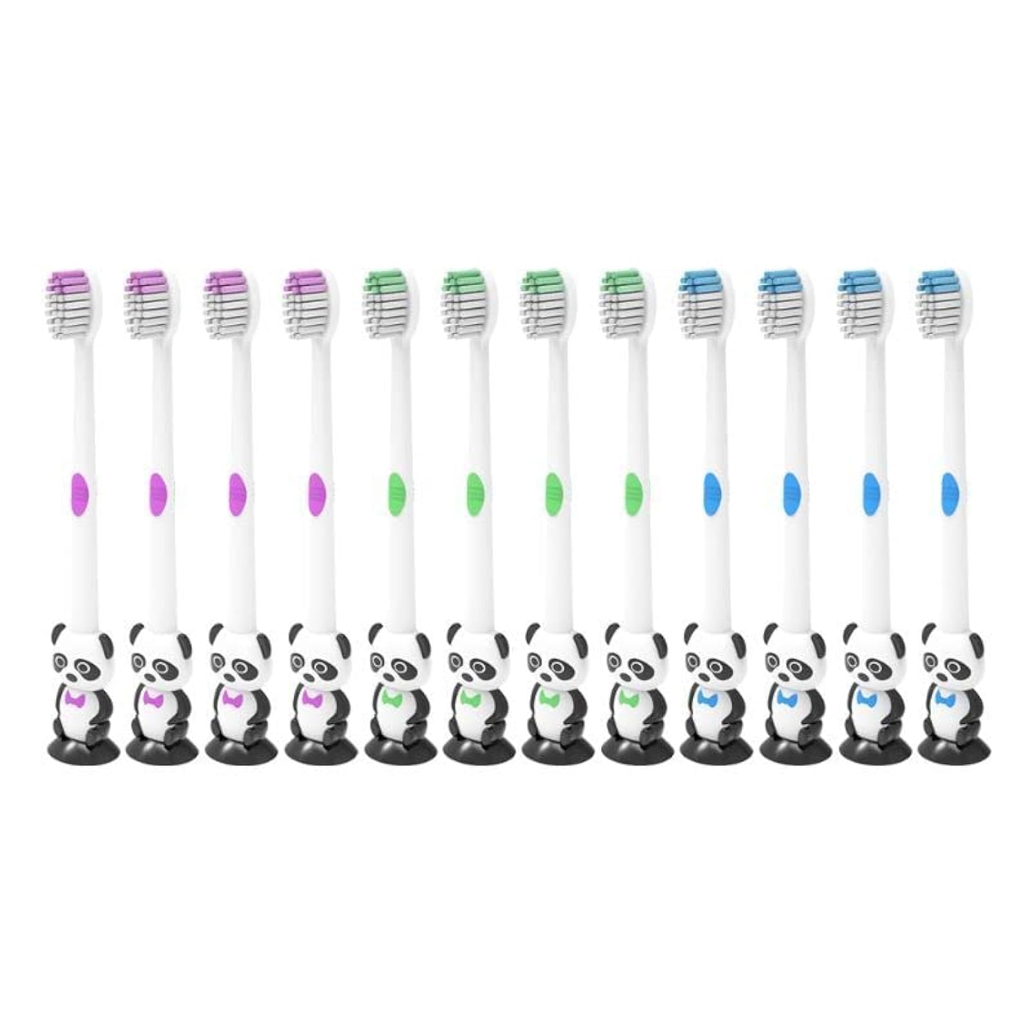 12 Pieces Kids Cartoon Panda Toothbrush Soft Bristles with Sunction Cup Individually Wrapped for Boys and Girls Toddler