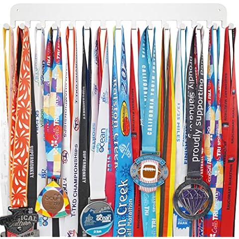 Lapetale Fashion Sports White Medal Hanger Display,White Medal Holder Display with 15 Hooks,White Medal Holder Race Medal Display Upgraded for Gymnastic Soccer Running Marathon Runners Cover