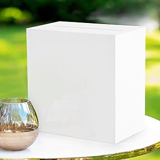 White Acrylic Wedding Card Box, Large DIY Card Box Blank No Print for Wedding Reception, Graduation Party, Bridal Shower, Keepsake Party Favor, Cosmetic Home Decor (10 x10 x 5.5 Inch)