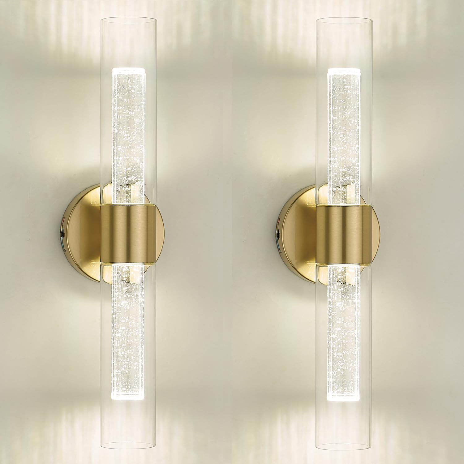 kudos 2-Pack Brushed Gold LED Vanity Lights, Crystal Bubble and Clear Glass