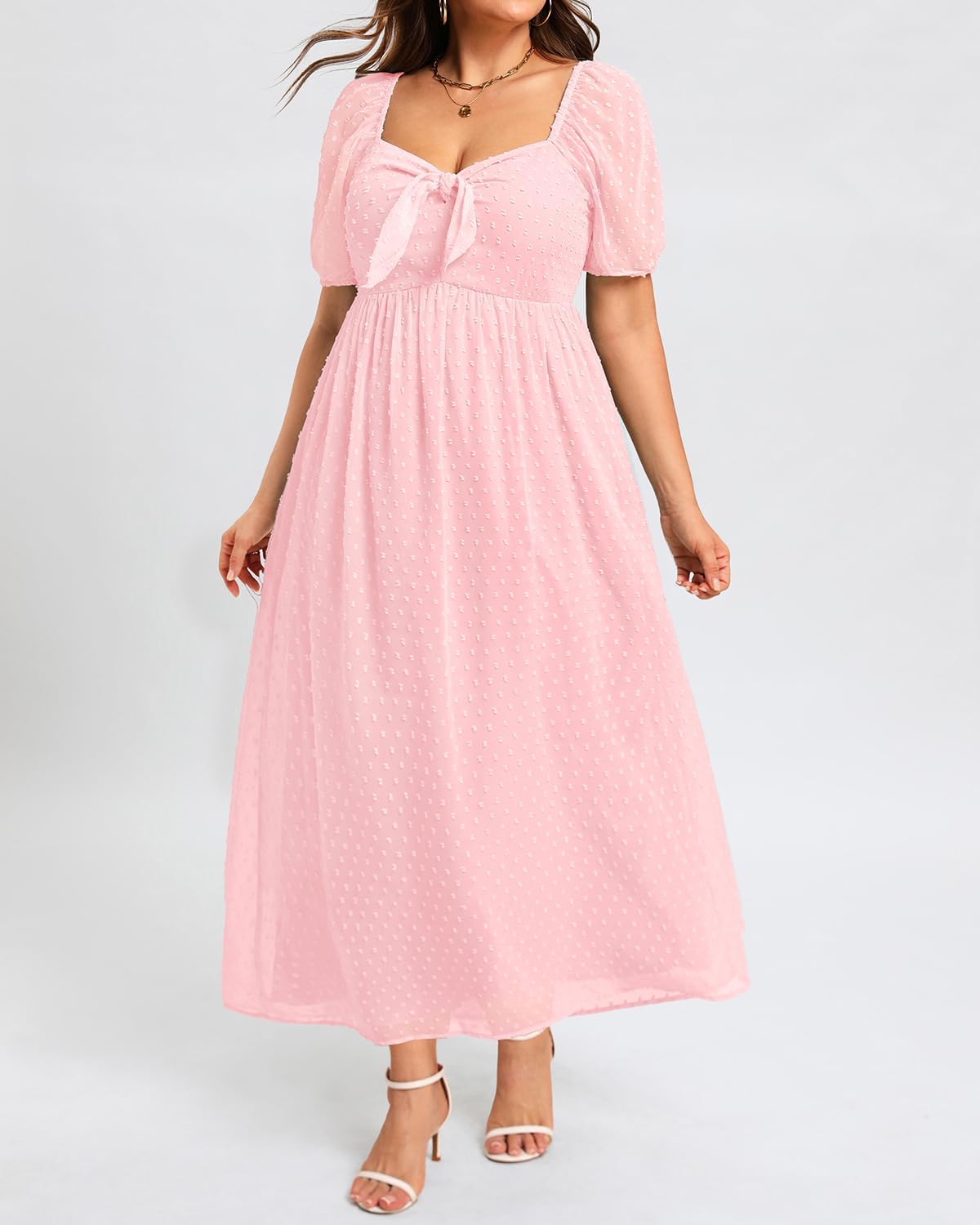 Plus Size Summer Dress - 2026 Graduation Beach Wedding Guest Tie Front Maxi Sundress - Image 4