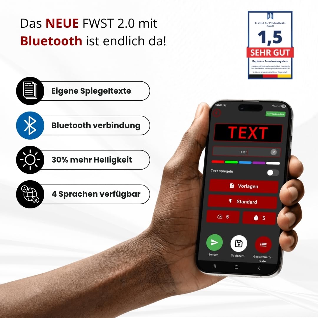 LED Frontwarnsystem | Einsatzschild | Multicolor Bluetooth - Android und iOS App - Handygesteuert - Dachaufsetzer-Ersatz - LED Einsatzschild zum selbst programmieren (Bluetooth) (RGB)