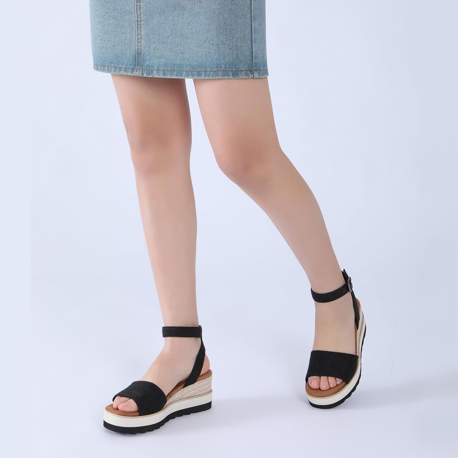 Athlefit Women's Platform Sandals Buckle Ankle Strap Open Toe Espadrille Wedge Sandals - Image 2