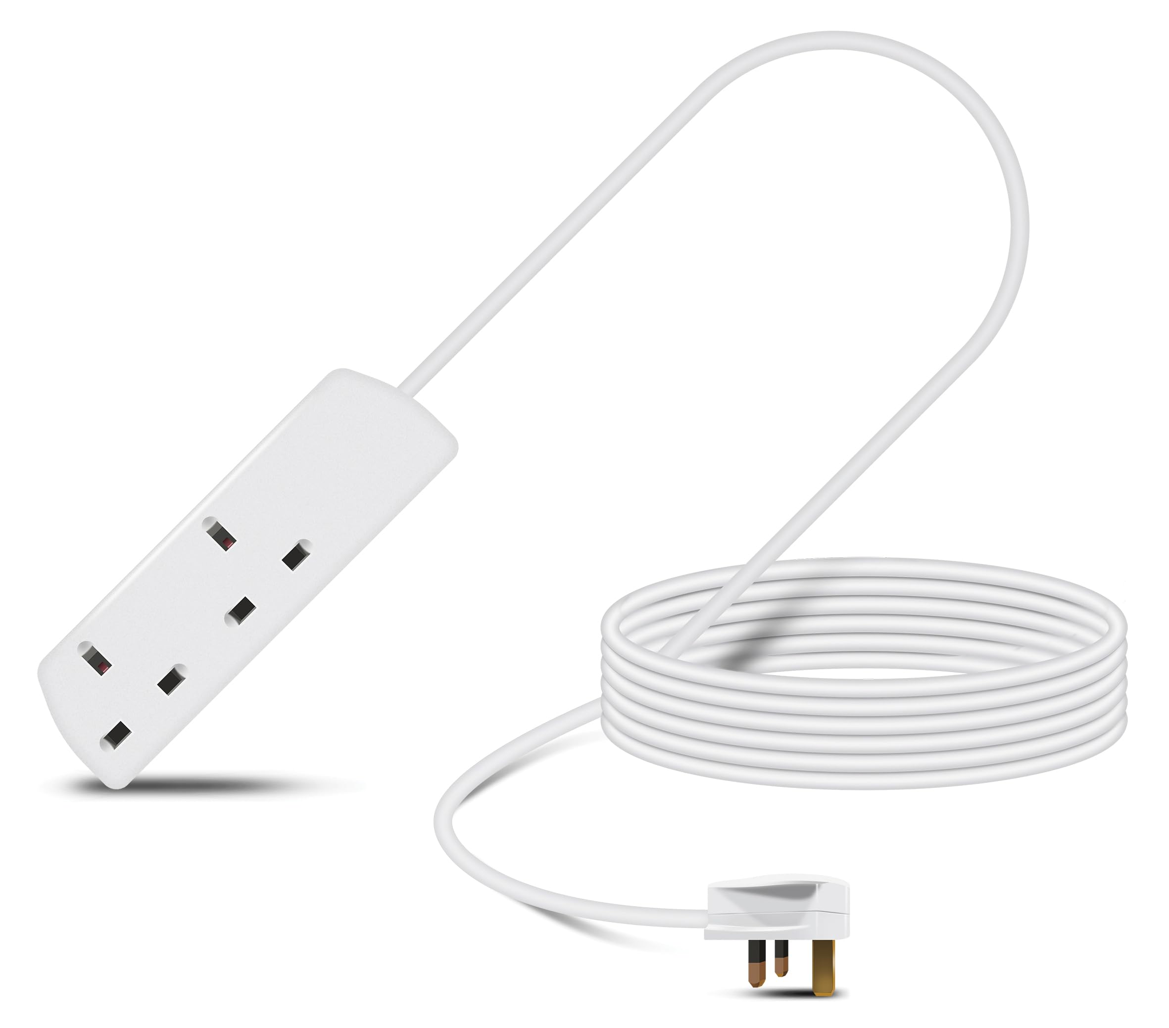 Eagle Two Gang Mains Power 13A Extension Socket to 13A UK Plug Lead Cable, British Standards BS1363 5m