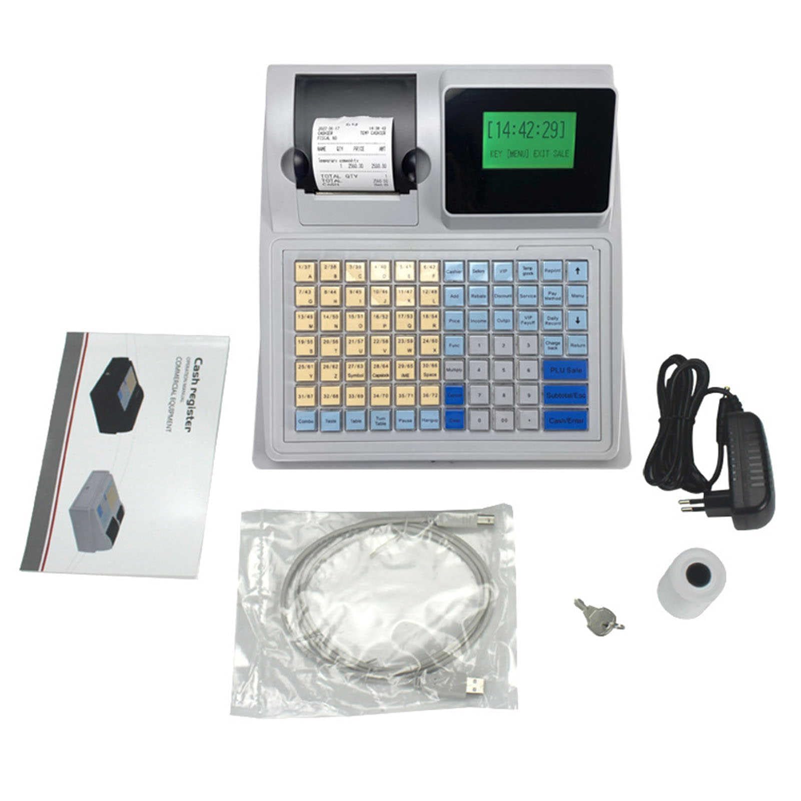 001, Caja Registradora Electrónica Eficiente para Pequeñas Empresas: 81 Teclas, Pantalla LED Digital, Cajón De Efectivo, Ideal para Restaurantes,Sistema En Inglés