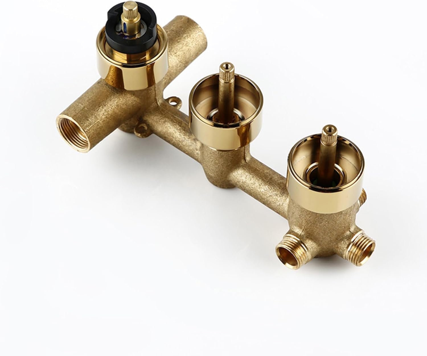 Shower Control Valve Kit, Shower Valves Gold Shower Faucet Valve Brass Shower Mixer Valve Wall-Mounted Thermostatic Shower Valve 3 Knobs