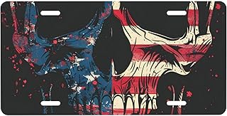 Front License Plate for Car Designs American Flag Gothic Skull Stainless License Plate Cover Holder for Men Women Metal Aluminum Decorative Accessory Vanity Tag Standard 6 X 12 Inch (4 Holes)