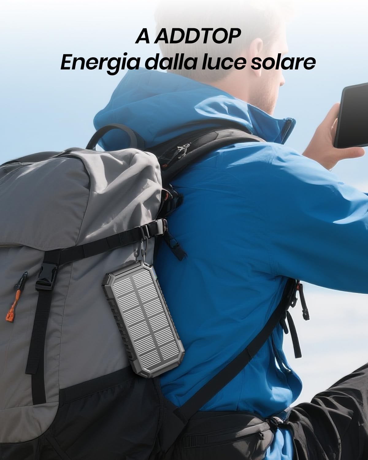 A ADDTOP Caricatore Solare Power Bank Wireless 20000mAh - USB C PD QC Caricatore Portatile con 4 Uscita & Doppia Torcia, 15W Ricarica Rapida, Batteria Esterna per Smartphone