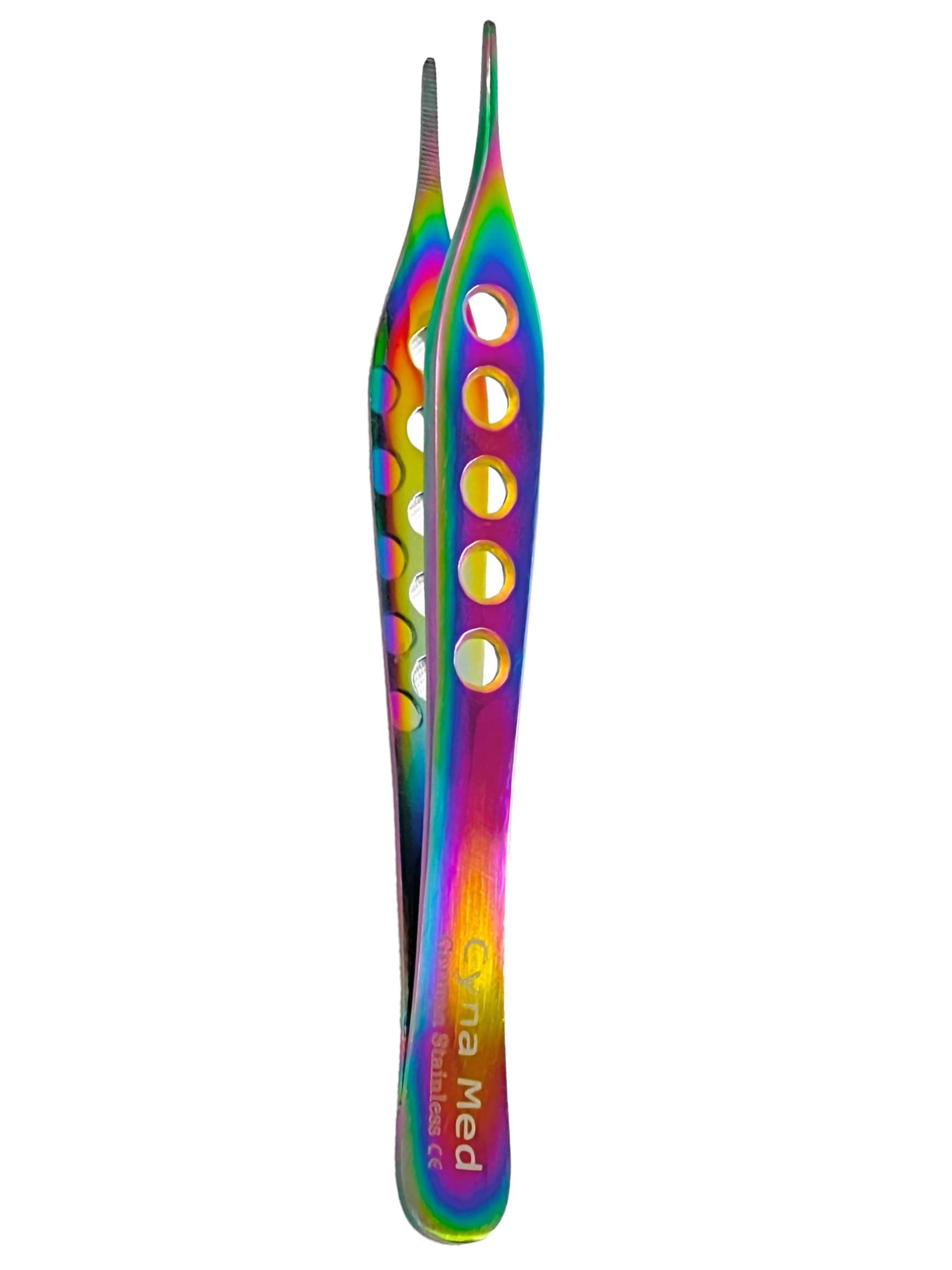 Rainbow Titanium Color Adson Forceps 4.75in (12cm) German Stainless Steel - Veterinary, Dental Instruments (Serrated - Perforated Handle)