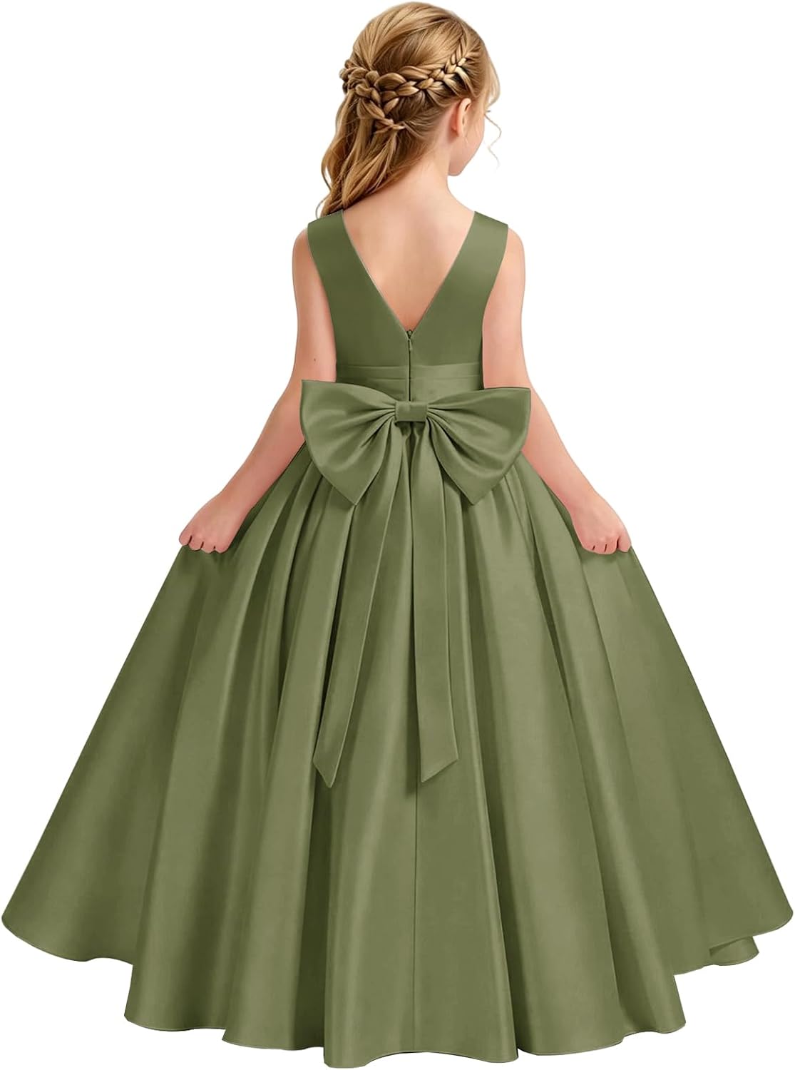 Satin Flower Girl Dress for Wedding Kids Elegant A-Line Big Bowknot Princess Pageant Prom Party Long Ball Gowns
