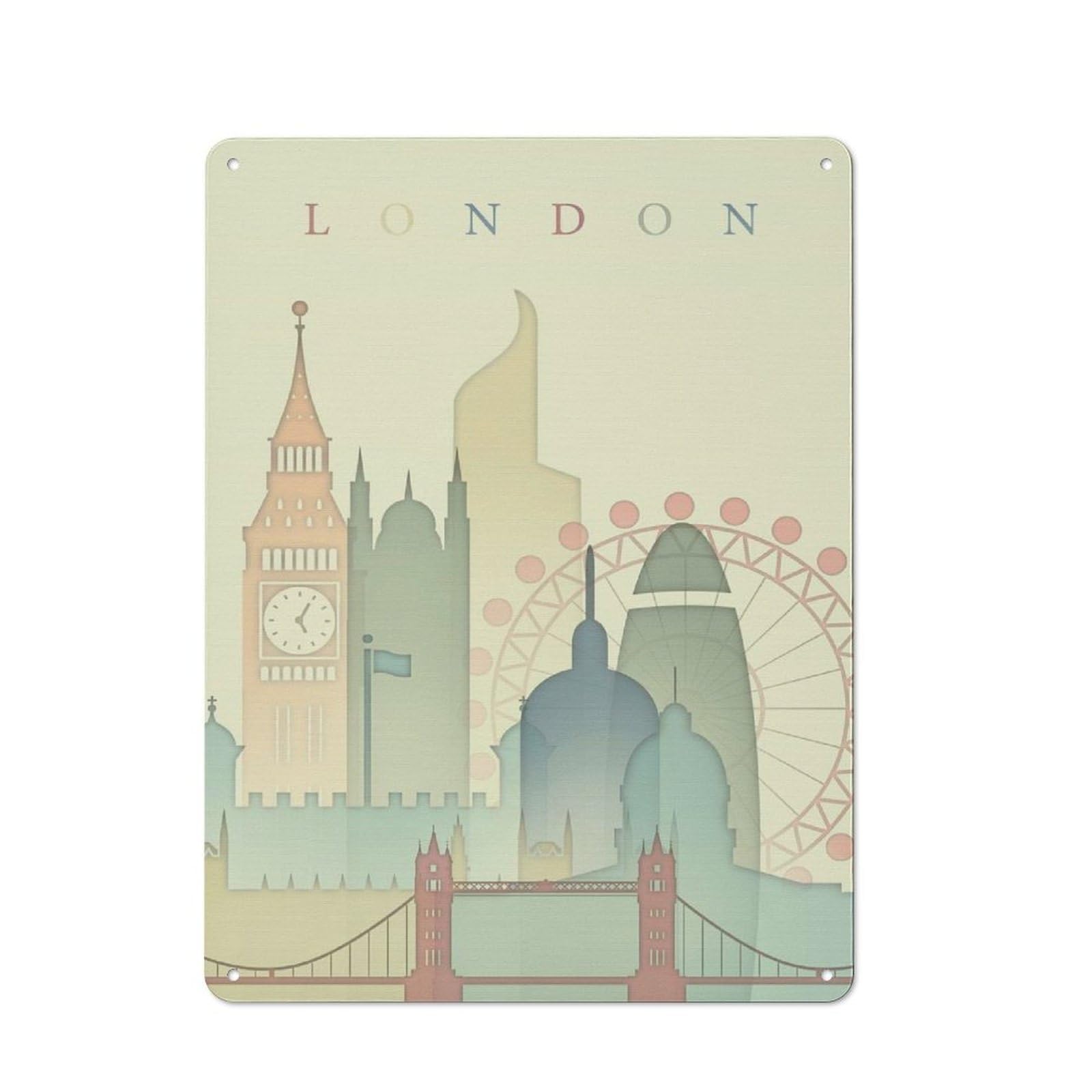 Junmoney London England Skyline Shop Front Style Bistro Metal Sign 40X30cm, Cafe Wall Decor For Tea Room, Shop Wall Or Breakfast Area