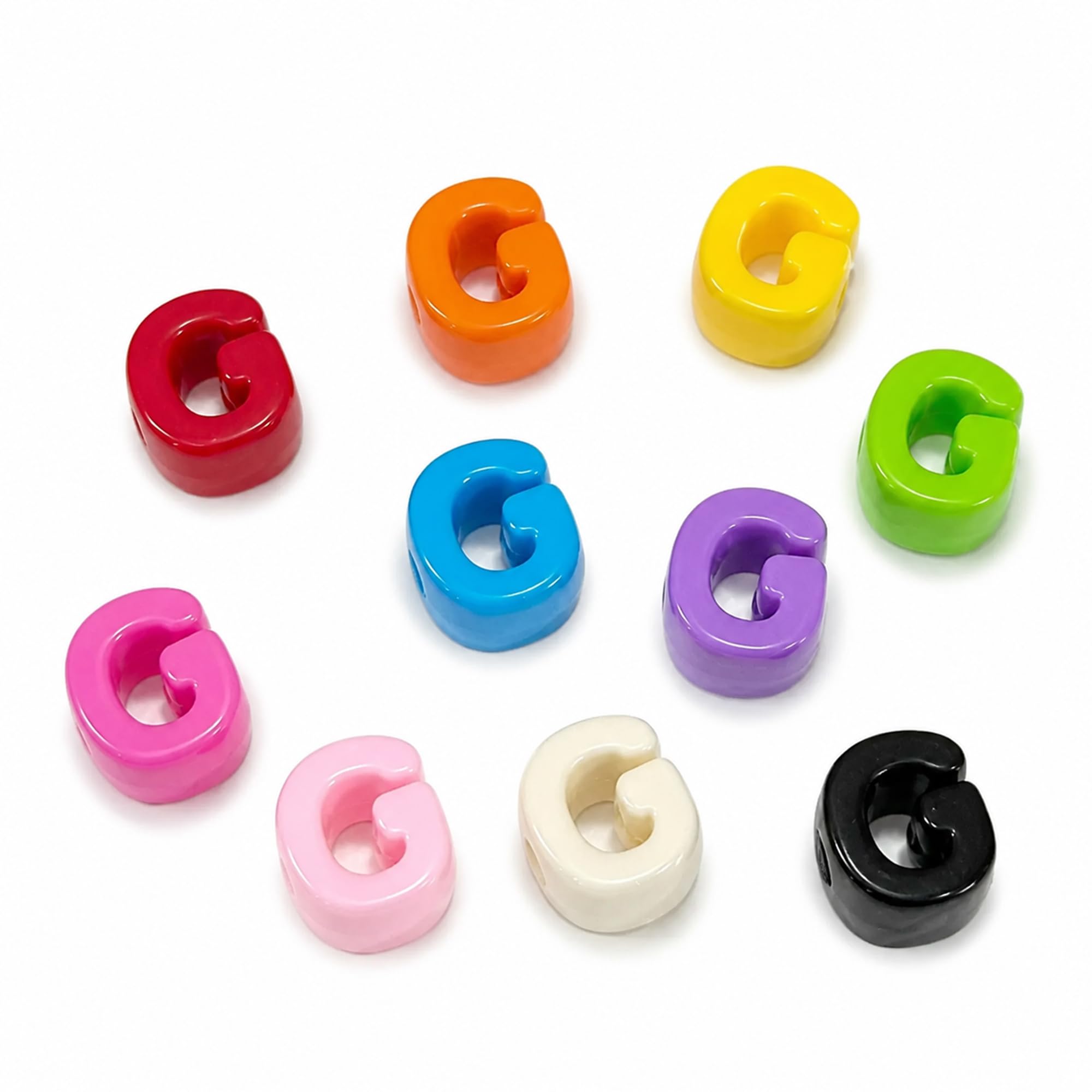 Letter Beads, 10pcs Alphabet Beads, Large Acrylic Letter Beads with 6mm Holes for Bracelet Making, Jewellery, Keyrings and Craft Projects (10-Colour Mix, Letter G)