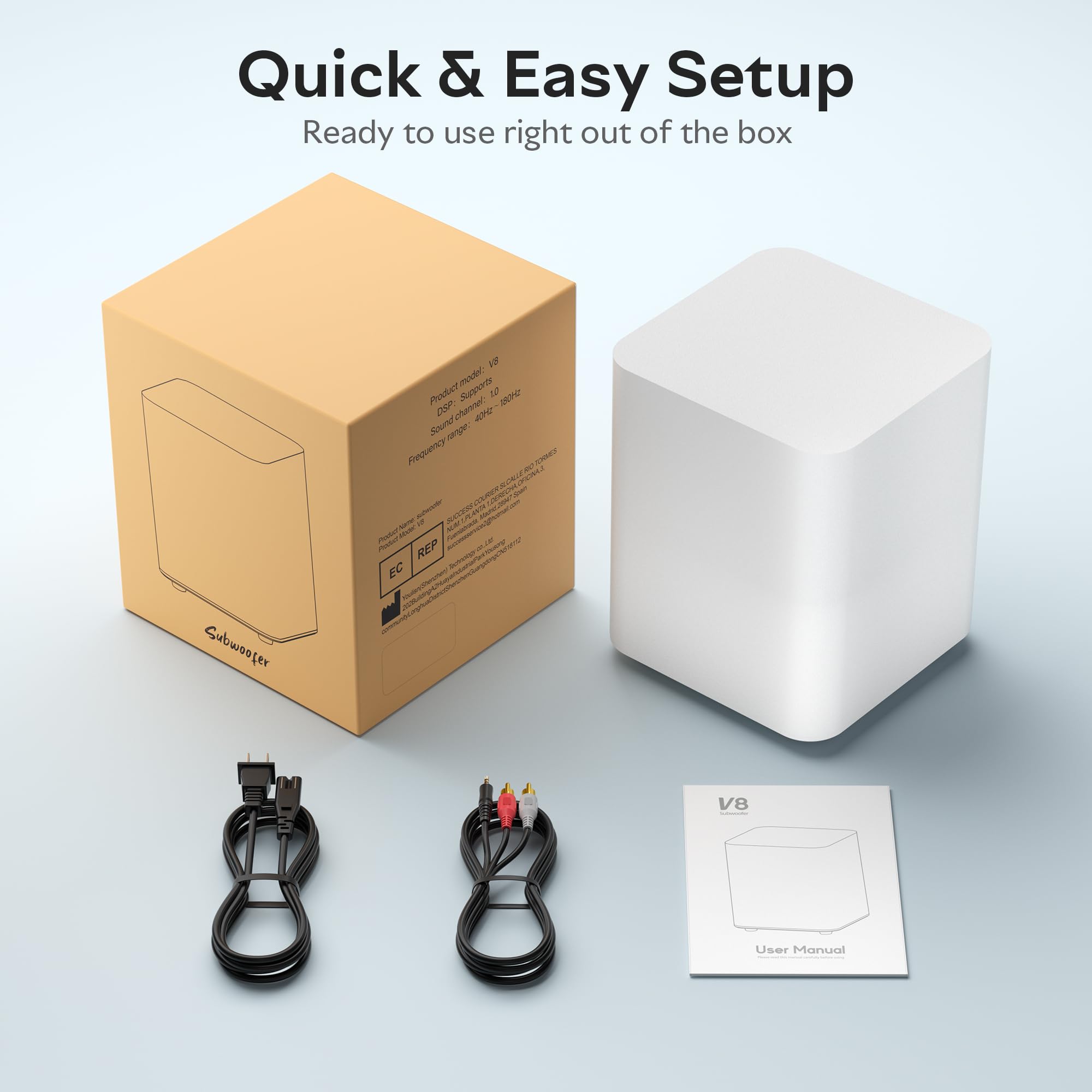 OHAYO Subwoofer da 60 W alimentato a bassa potenza, subwoofer attivo con amplificatore digitale di classe D integrato, bassi profondi, piedini antivibrazioni, alloggiamento compatto in legno per casa