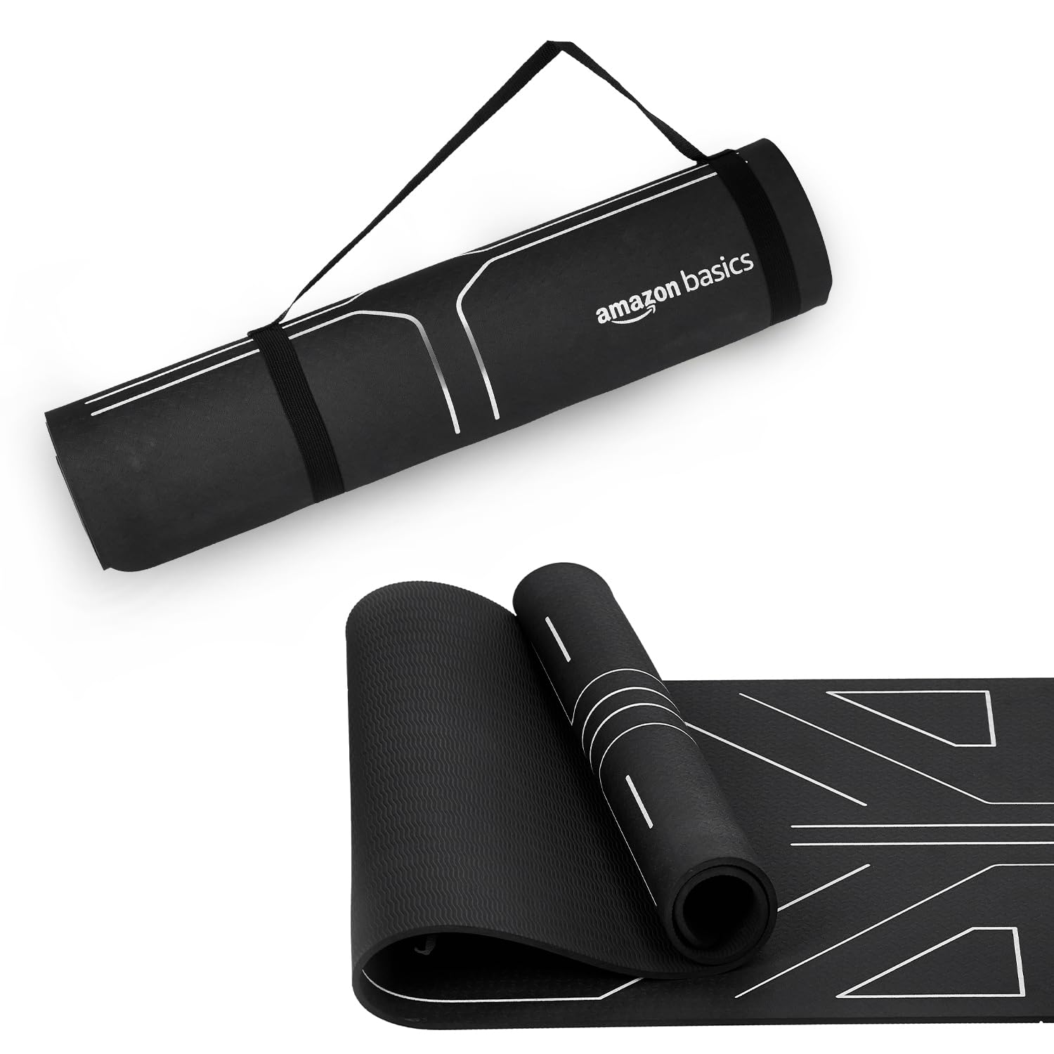Amazon Basics Alignment TPE Yoga Mat with Yoga Strap | 6 mm Thick | Guide Line Alignment for Posture Accuracy | Non-Slip Grippy Surface | Lightweight & Durable | Floor Protection | Ideal for Yoga, Pilates, Stretching & Fitness | 183 x 61 cm | Black-image-14
