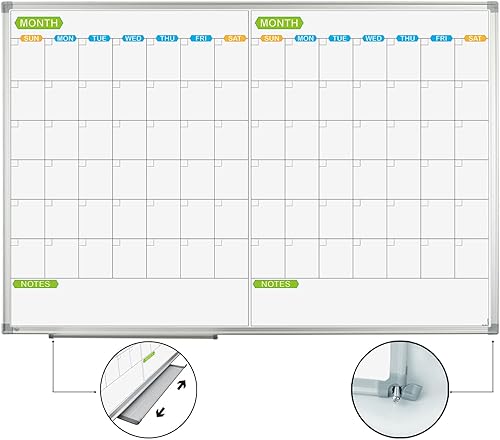 Miniatura 2 de JILoffice Calendario mensual de borrado en seco de 15 x 12 pulgadas, pizarra de borrado en seco de doble cara, tablero de calendario, marco de