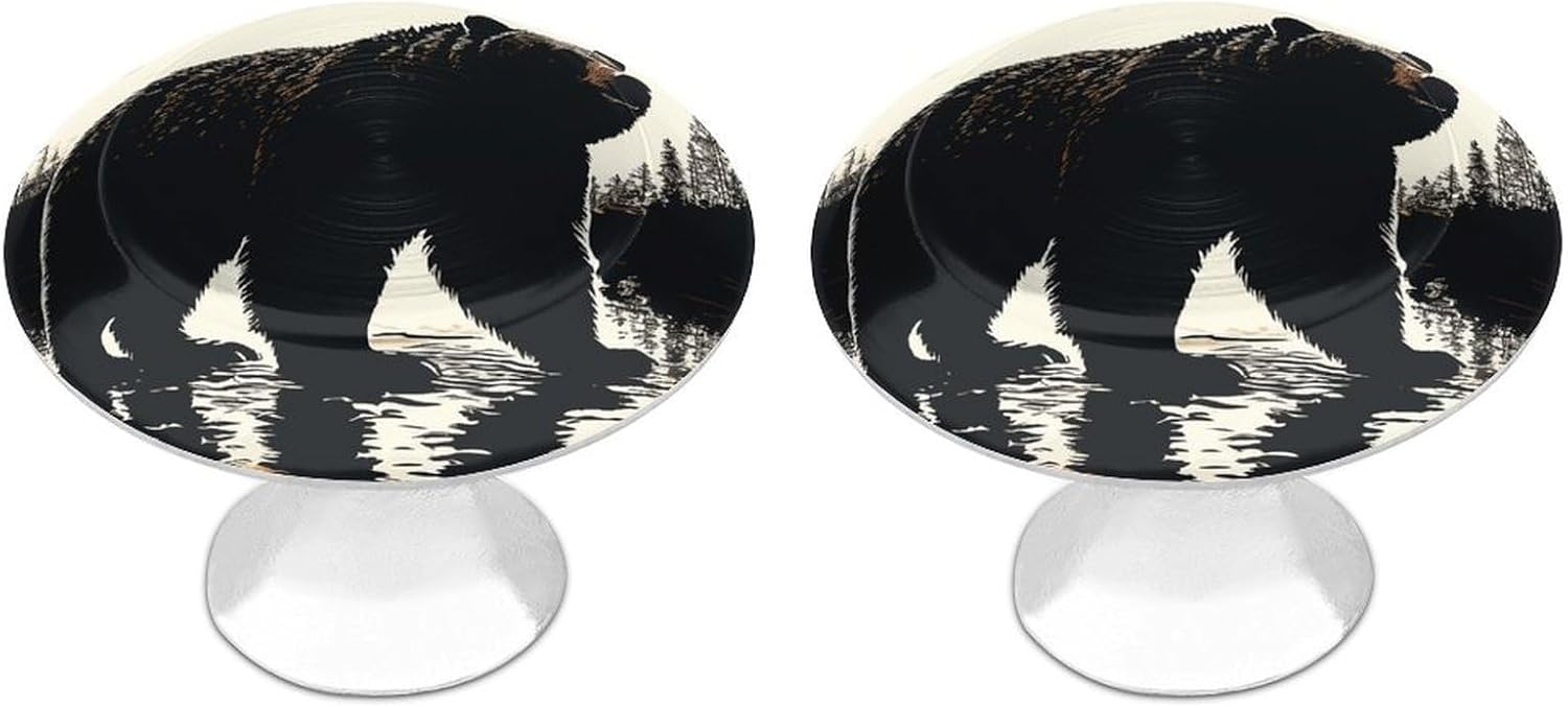 Cabinet Handles Round Drawer Pulls Bear Silhouette Dresser Knobs for Cabinets and Drawers Handle Kitchen Cabinet Pulls for Bathroom Cupboard Drawers Cabinet Pulls for Kitchen Door