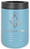 Vista 19 de LaserGram Aislador personalizado de latas y botellas de acero inoxidable, símbolo masón, mantiene las bebidas frías durante más tiempo (azul marino)