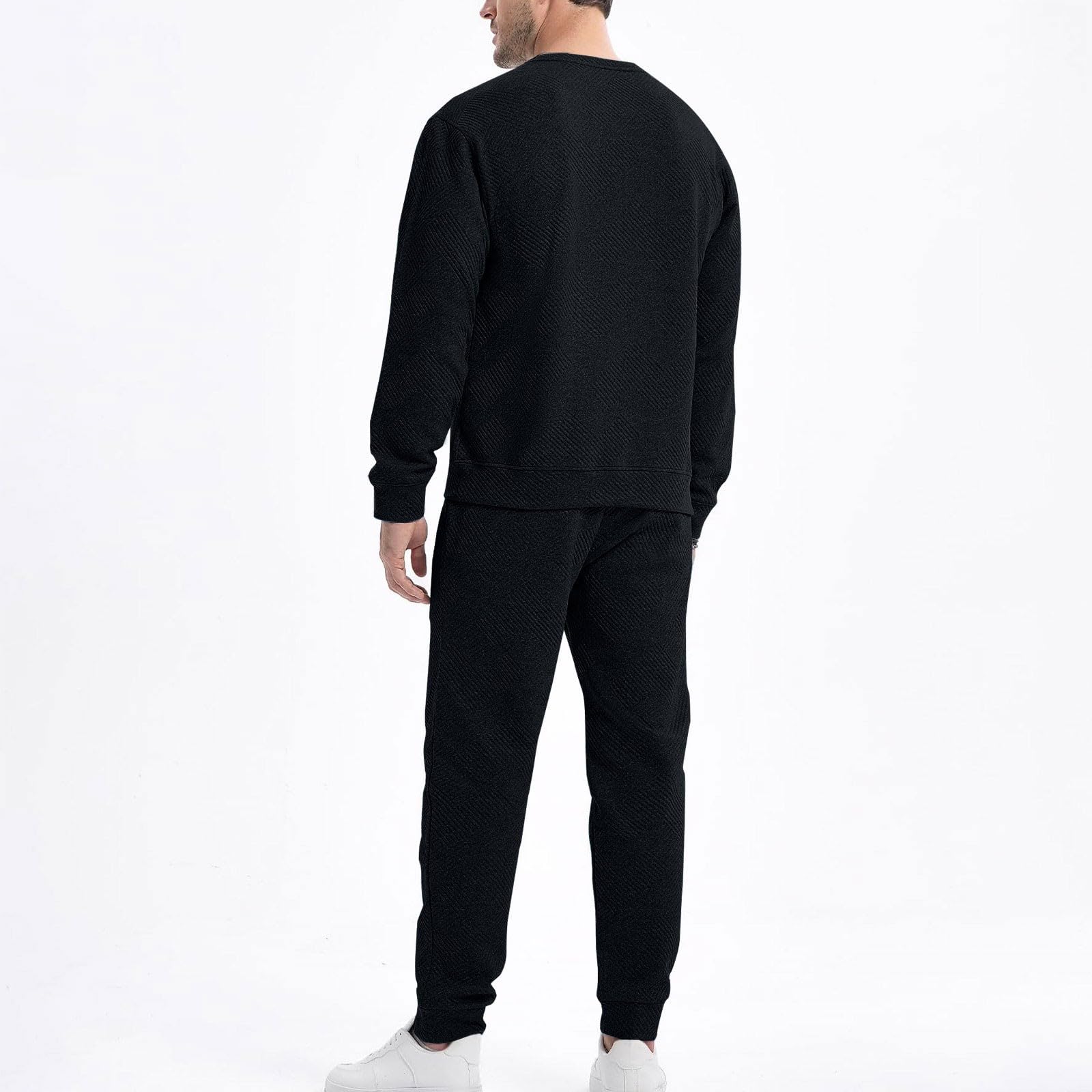 Conjunto de chándal de ajuste holgado para hombre, conjunto completo de dos piezas, color liso, cuello redondo, sudadera casual y pantalones deportivos con bolsillos para uso diario casual y