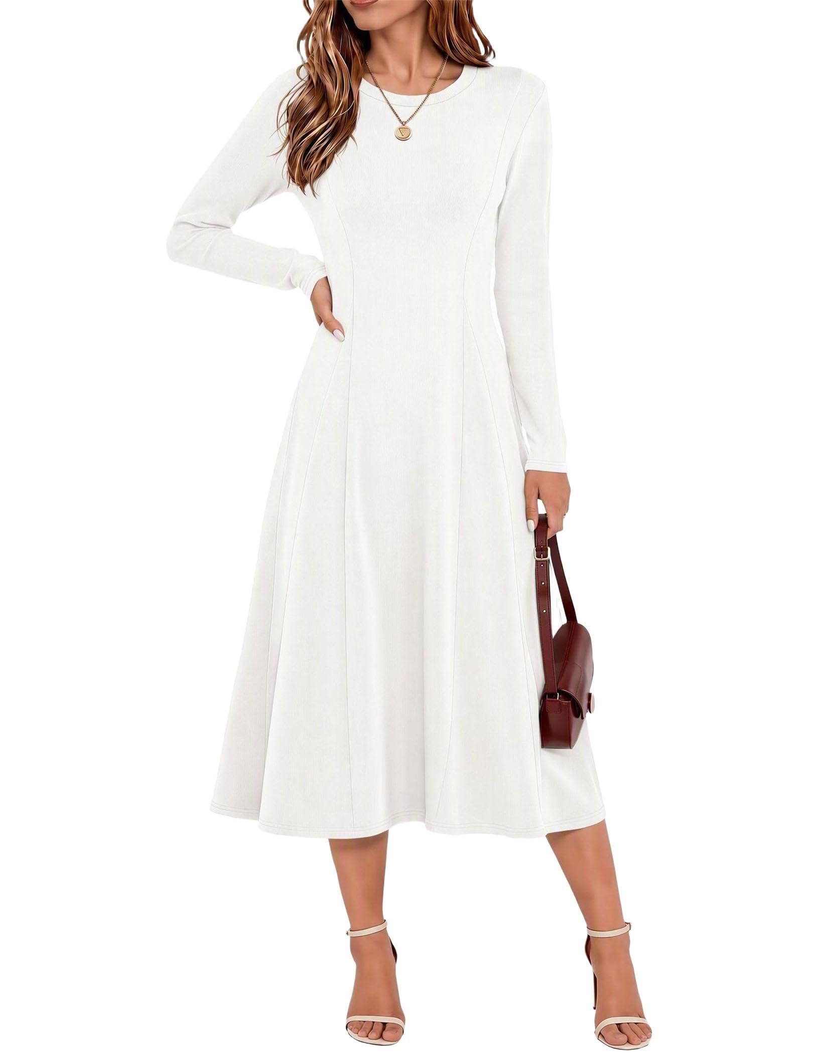 Zeagoo Womens Sweater Dress Long Sleeve Ribbed Knit Flowy Midi Fall Dresses